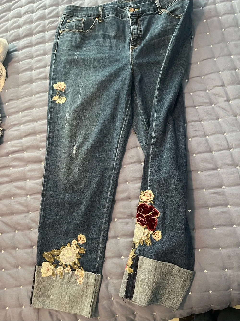 Chico’s So Slimming Dark Wash Ankle Jeans with Floral Embroidery